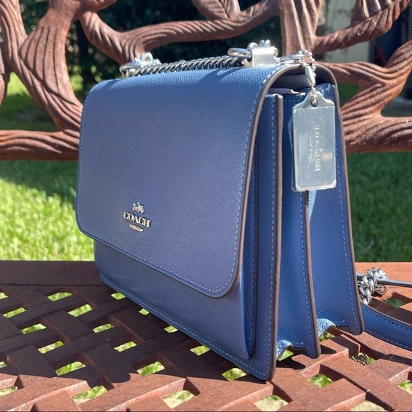 NWT COACH Klare Blue/Silver Leather Chain Strap Crossbody Shoulder Bag. - Picture 12 of 15